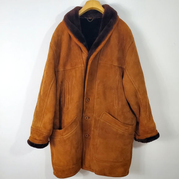 Vintage 70s Women's Tan Leather Shearling Coat - Picture 12 of 12